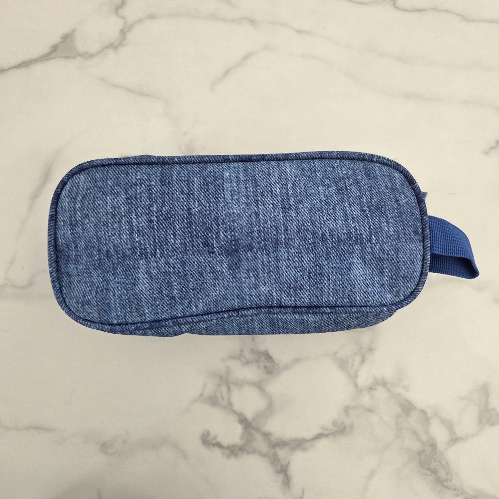 Y2K Blue Denim Cosmetic Travel Pouch Double Zipper Pencil Case Emoji Patches - Picture 3 of 14